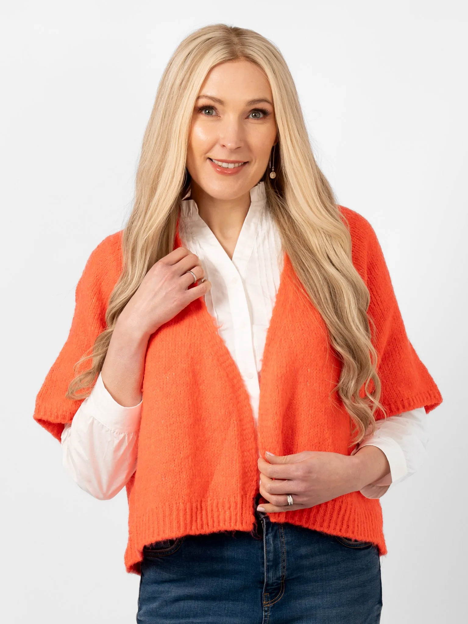 Amelia Short Sleeve Wool Blend Cardigan - Coral