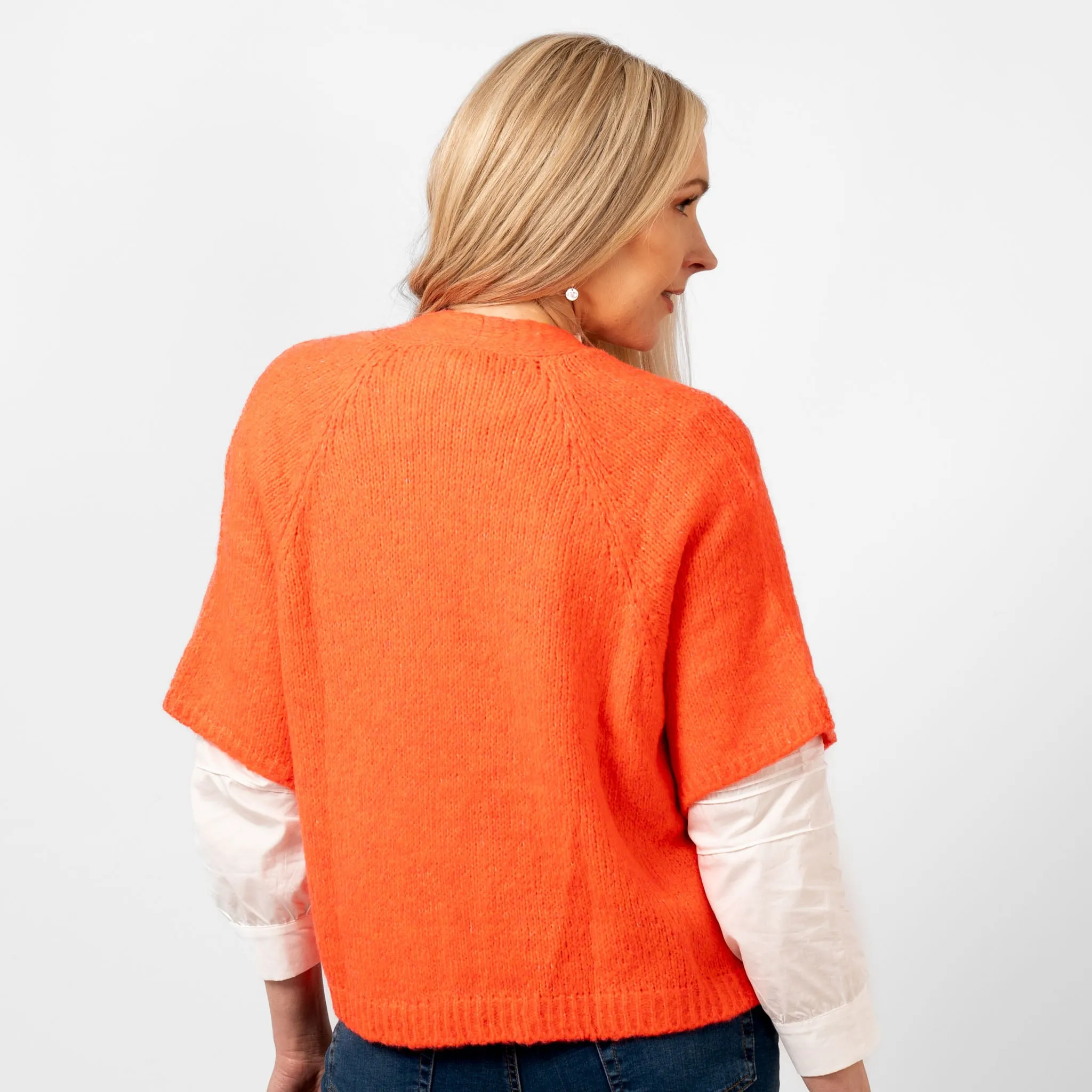 Amelia Short Sleeve Wool Blend Cardigan - Coral