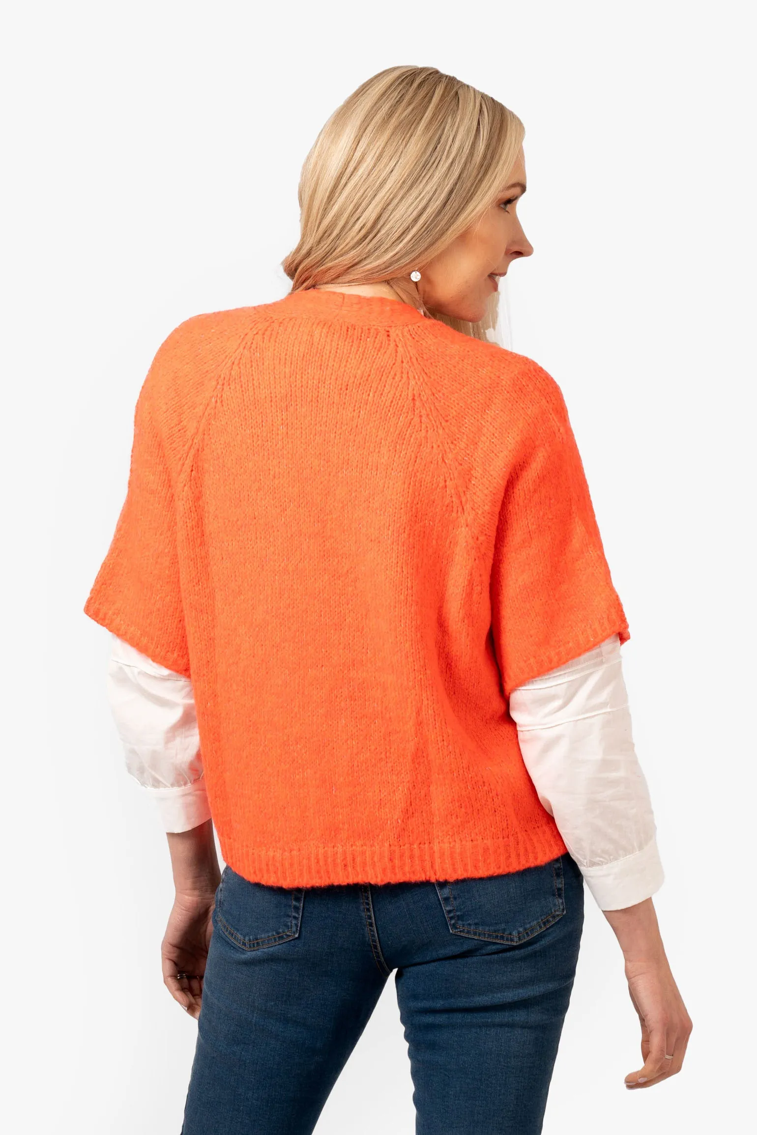 Amelia Short Sleeve Wool Blend Cardigan - Coral
