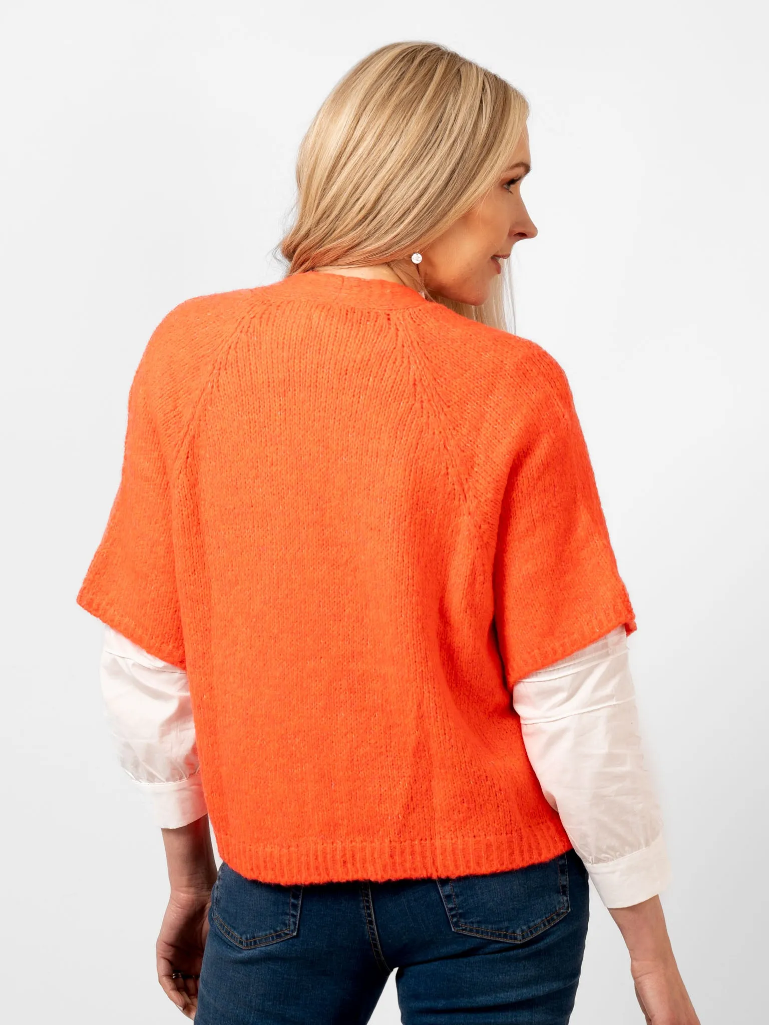 Amelia Short Sleeve Wool Blend Cardigan - Coral