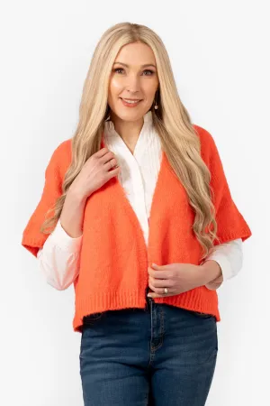 Amelia Short Sleeve Wool Blend Cardigan - Coral