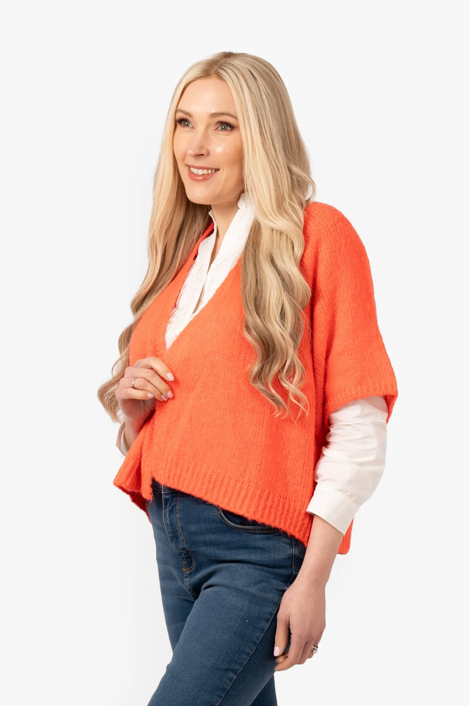 Amelia Short Sleeve Wool Blend Cardigan - Coral