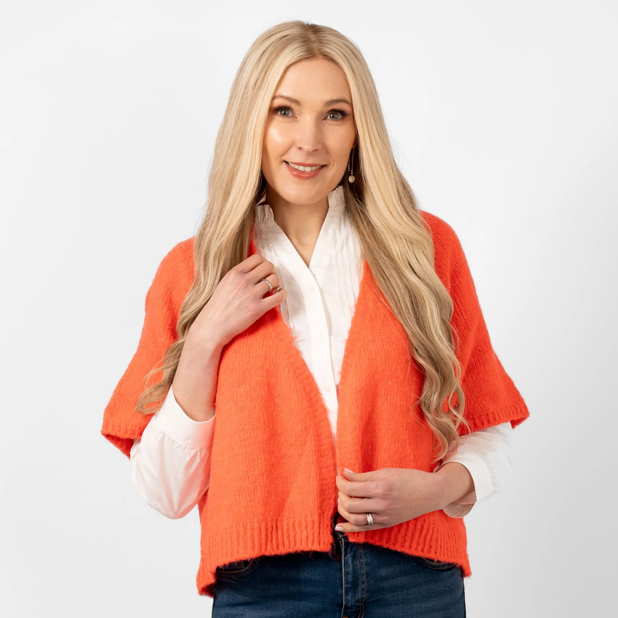 Amelia Short Sleeve Wool Blend Cardigan - Coral