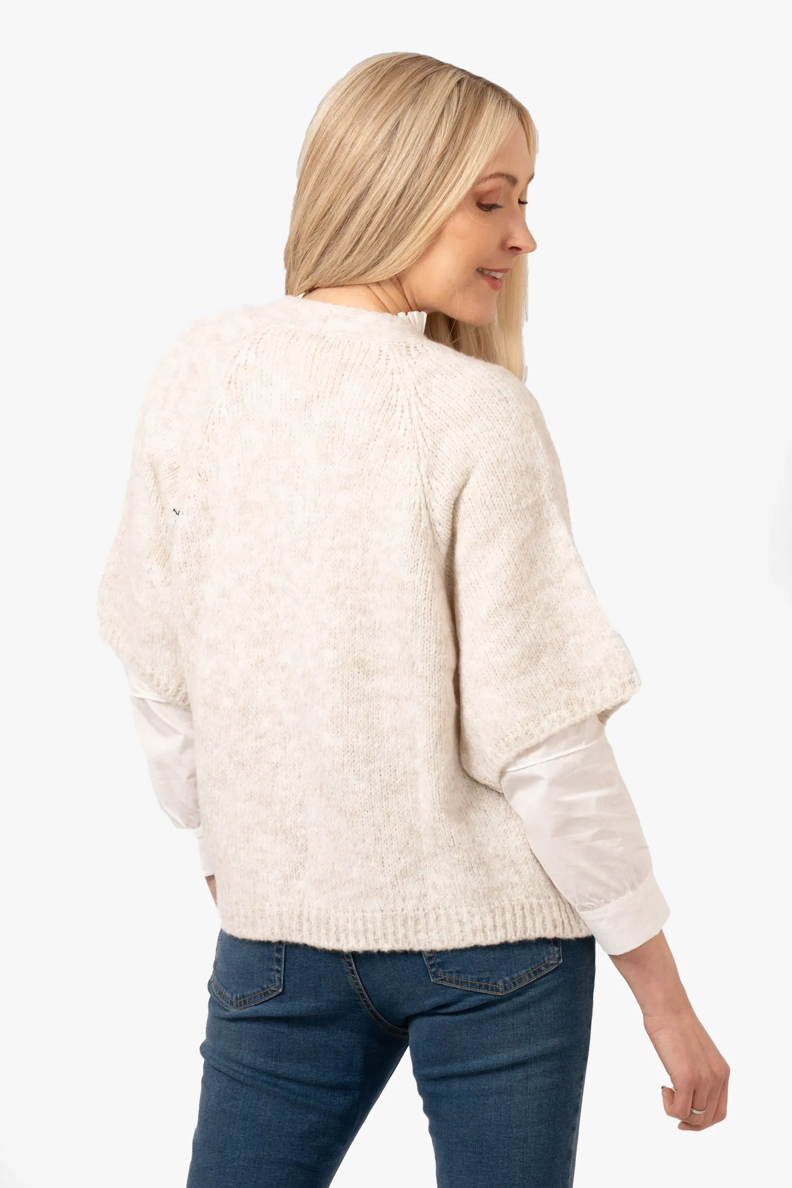 Amelia Short Sleeve Wool Blend Cardigan - Cream