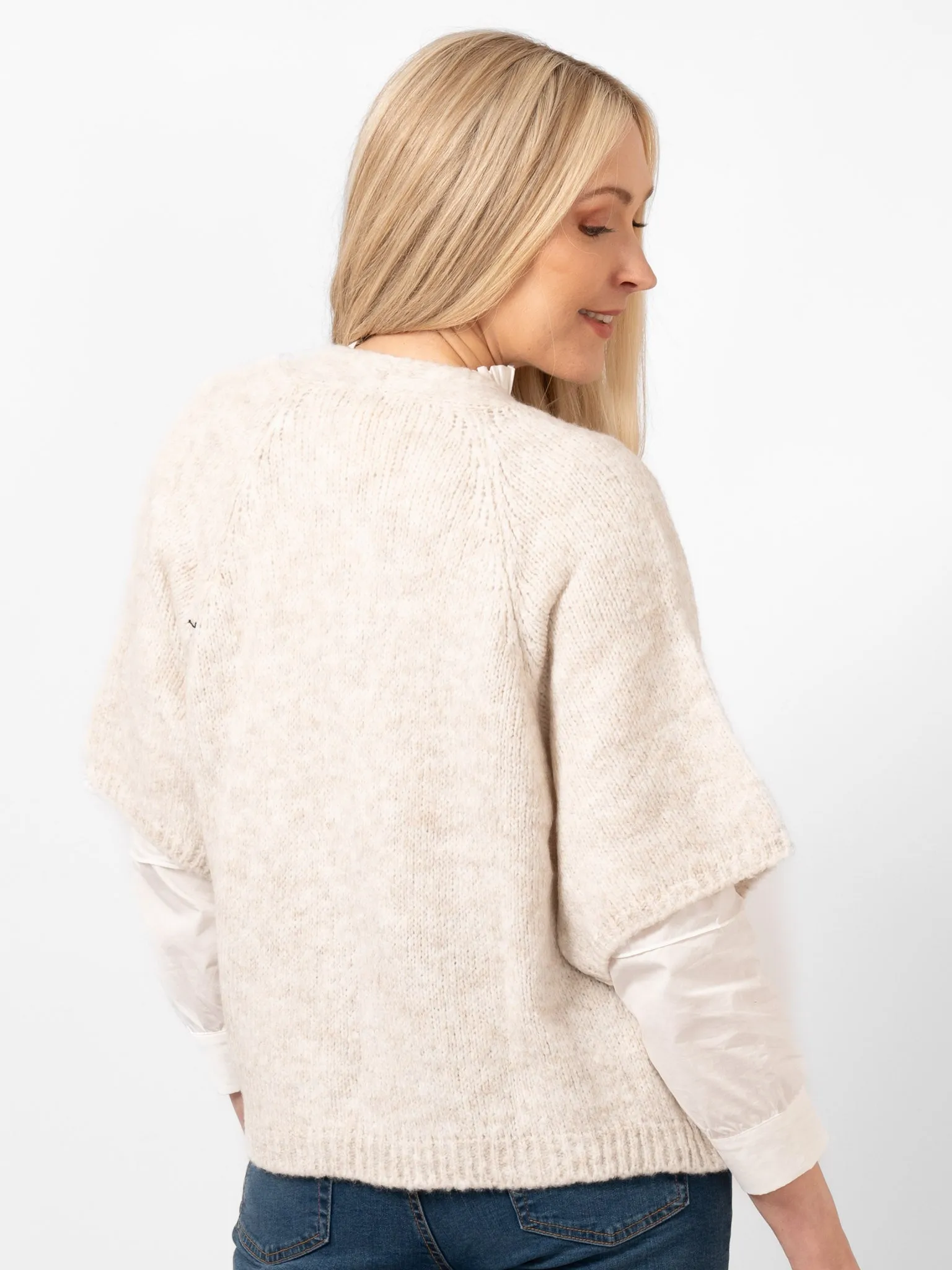 Amelia Short Sleeve Wool Blend Cardigan - Cream