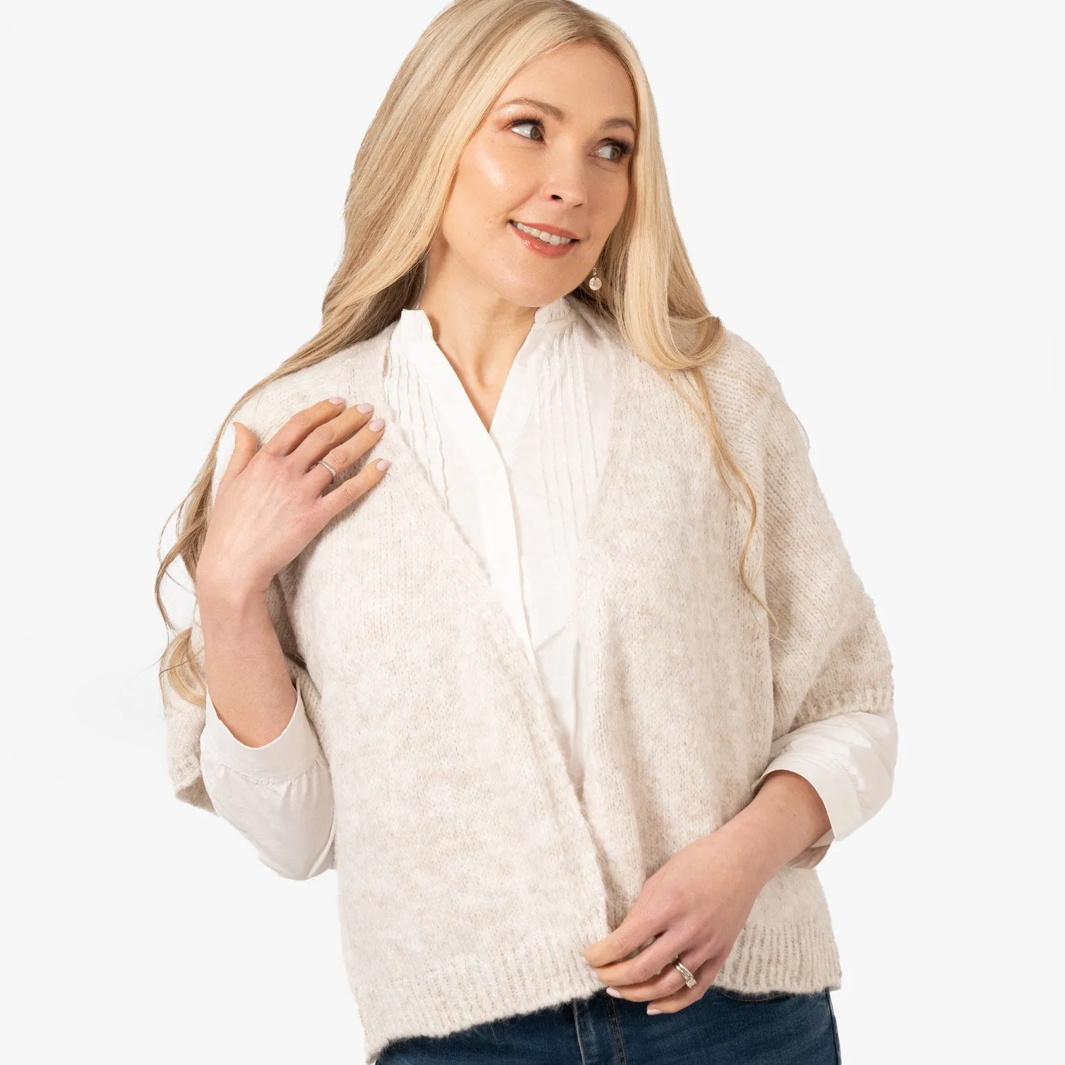 Amelia Short Sleeve Wool Blend Cardigan - Cream