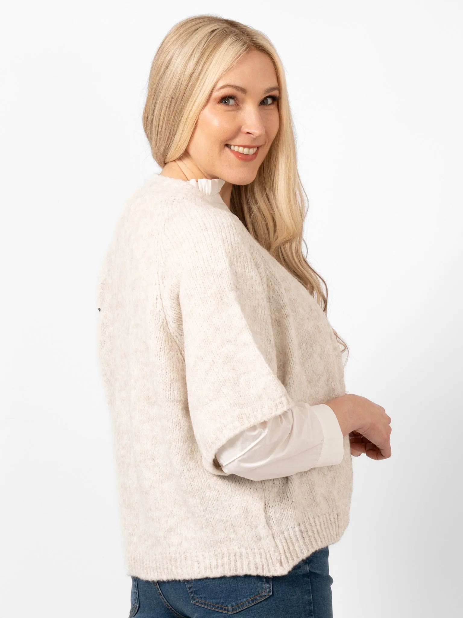 Amelia Short Sleeve Wool Blend Cardigan - Cream