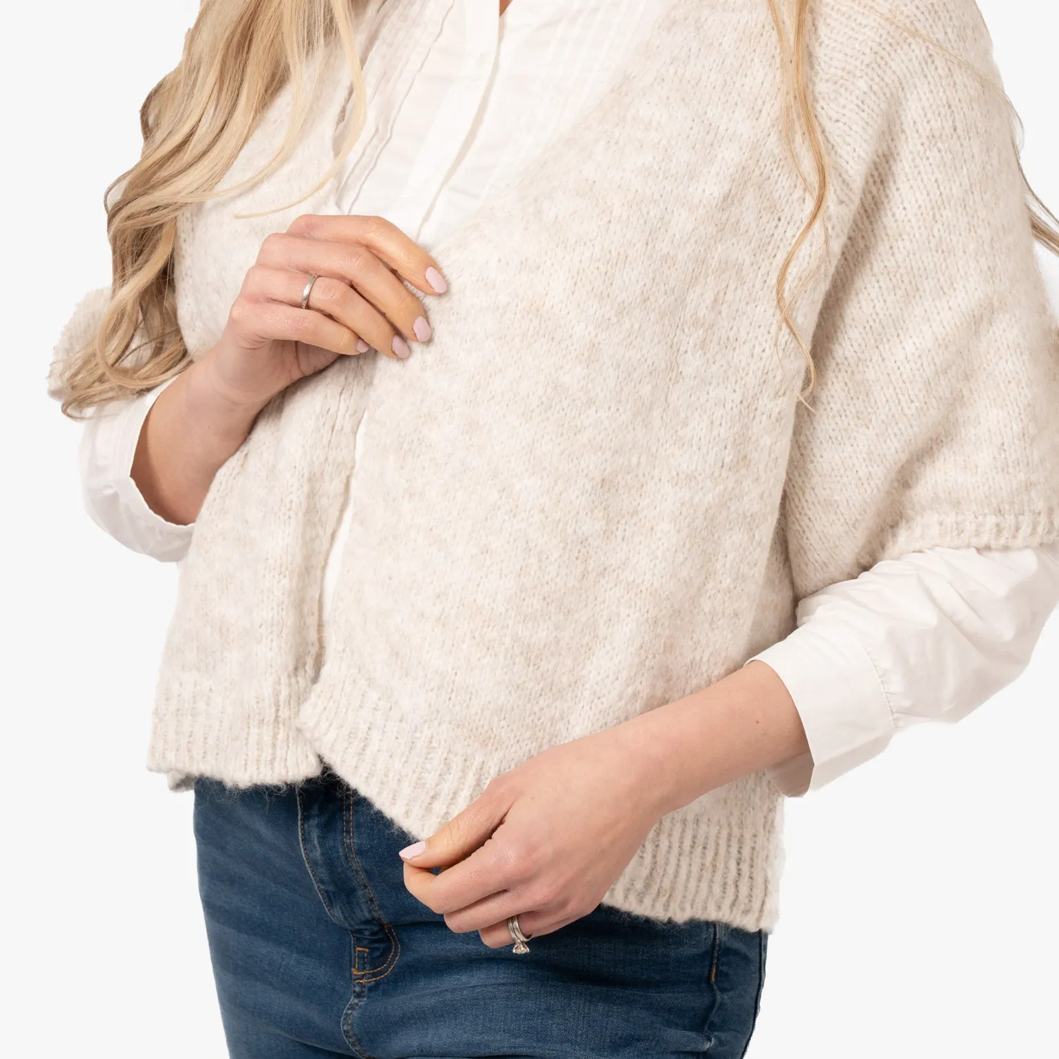 Amelia Short Sleeve Wool Blend Cardigan - Cream