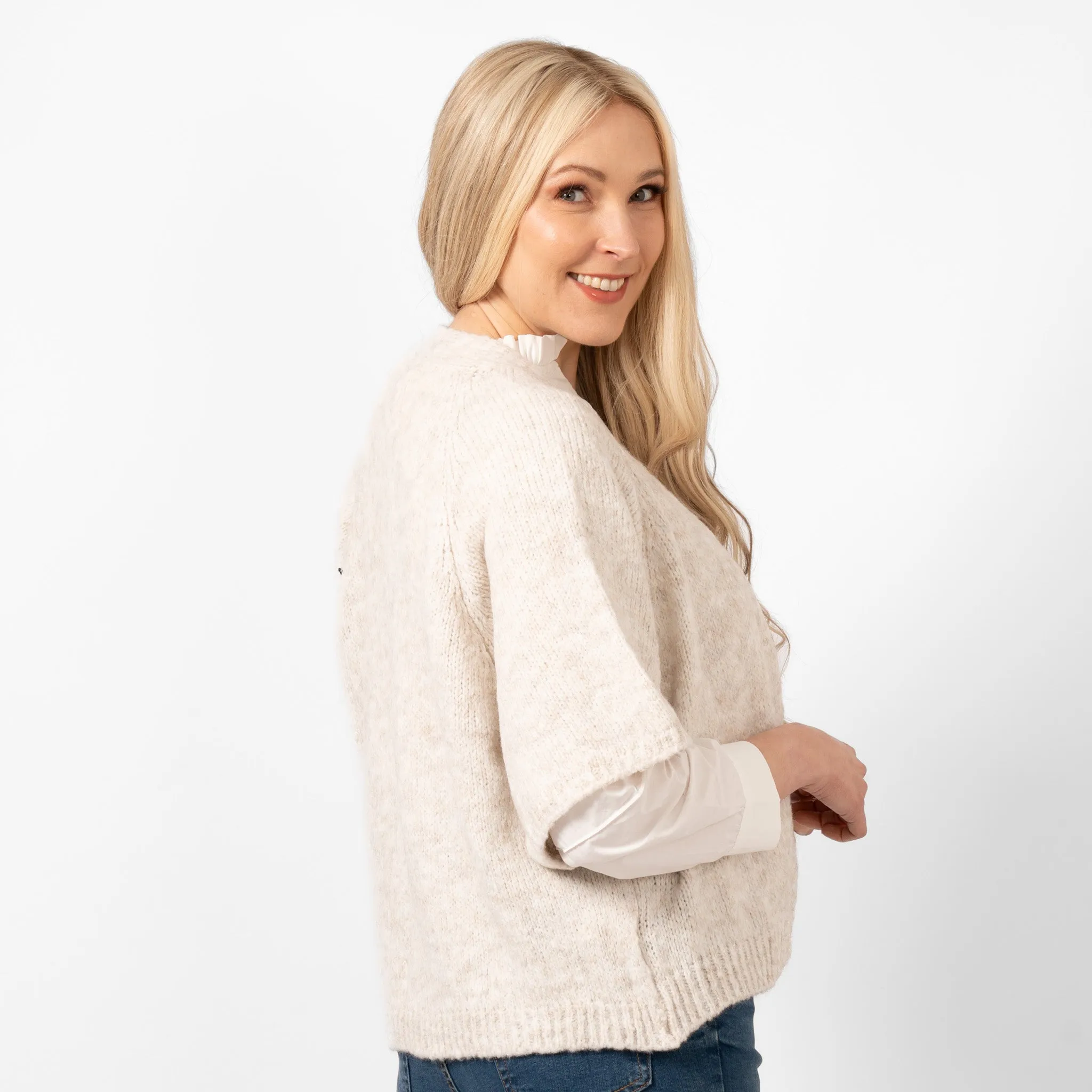 Amelia Short Sleeve Wool Blend Cardigan - Cream