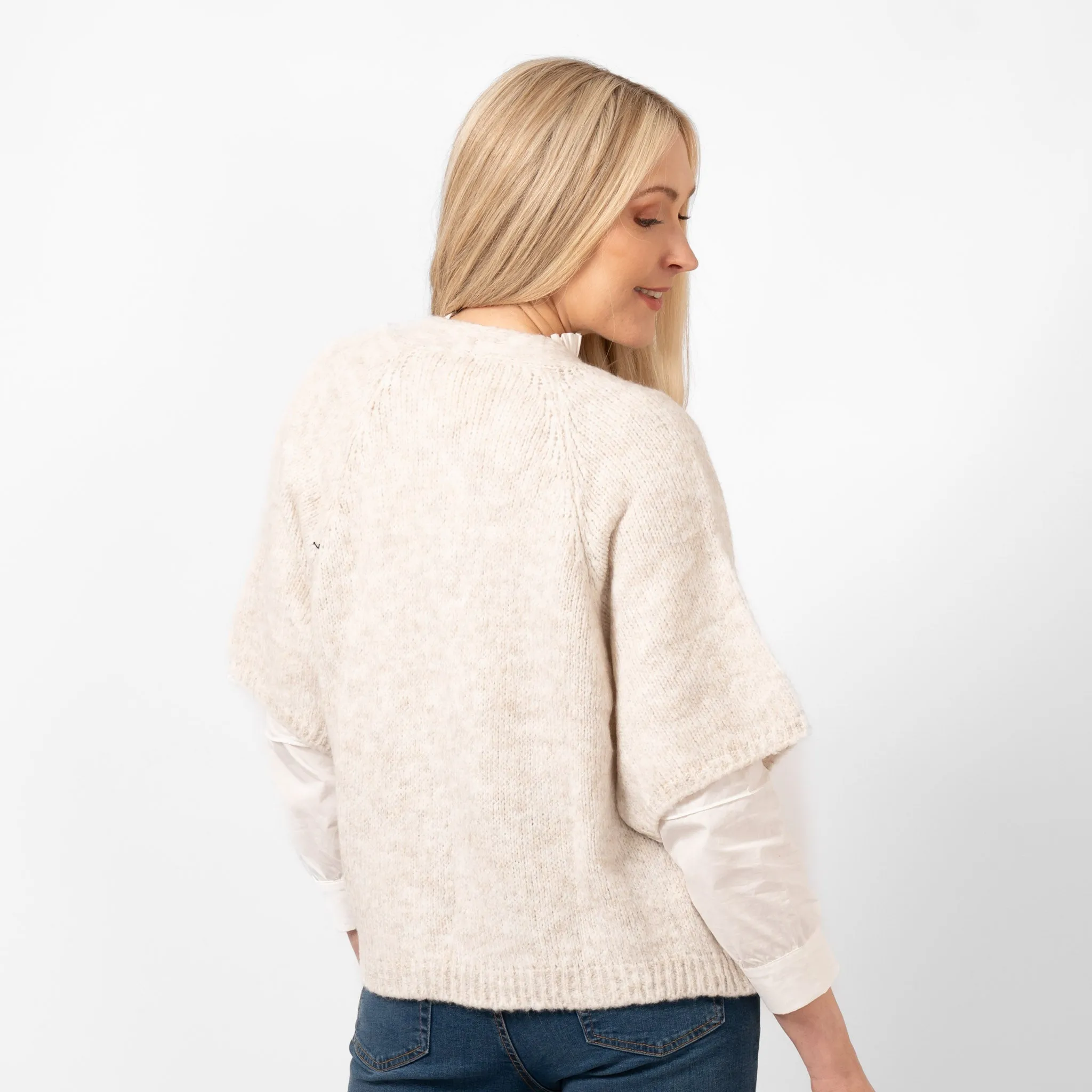 Amelia Short Sleeve Wool Blend Cardigan - Cream