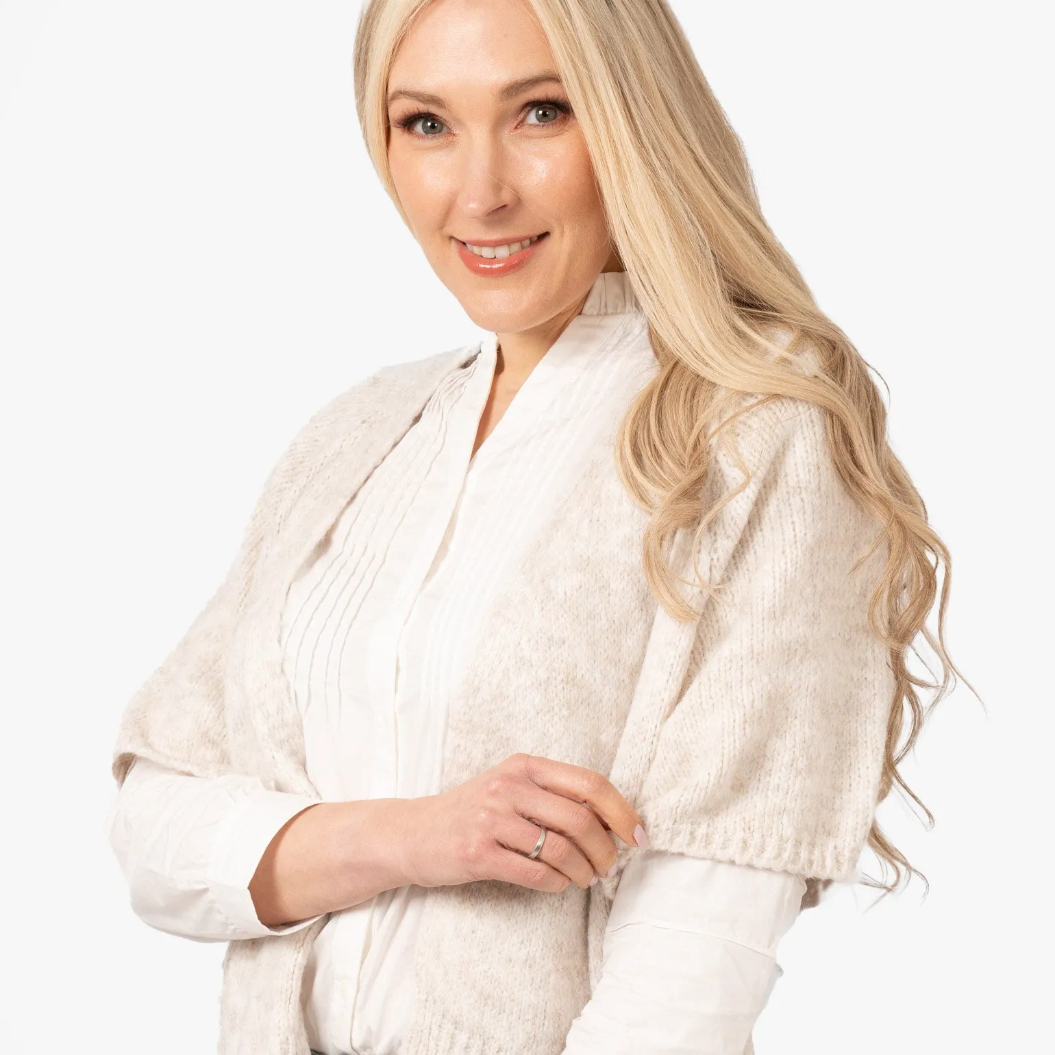 Amelia Short Sleeve Wool Blend Cardigan - Cream