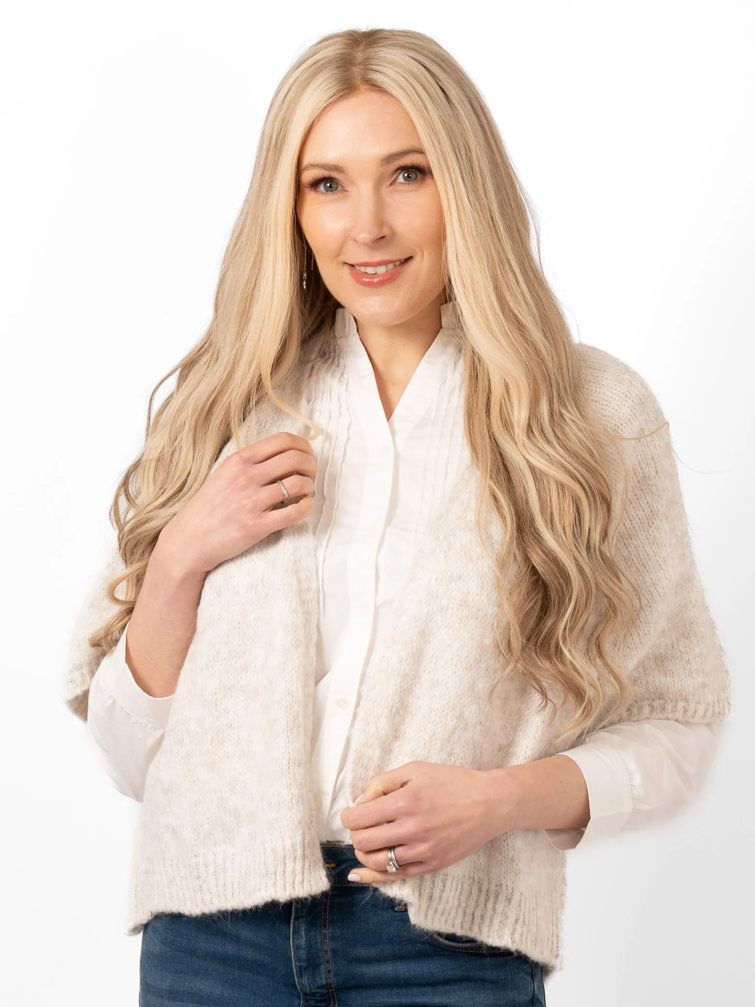 Amelia Short Sleeve Wool Blend Cardigan - Cream