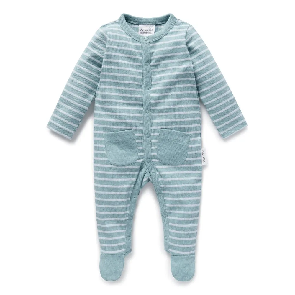 Aster and Oak Stripe Rib Footed Romper