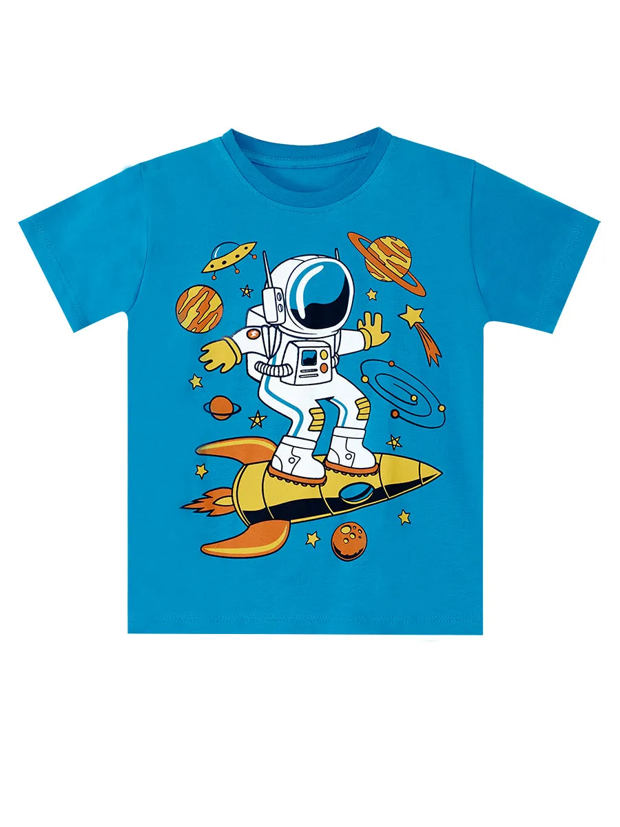 astronot erkek çocuk t-shirt kapri şort takim