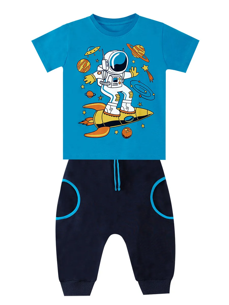 astronot erkek çocuk t-shirt kapri şort takim