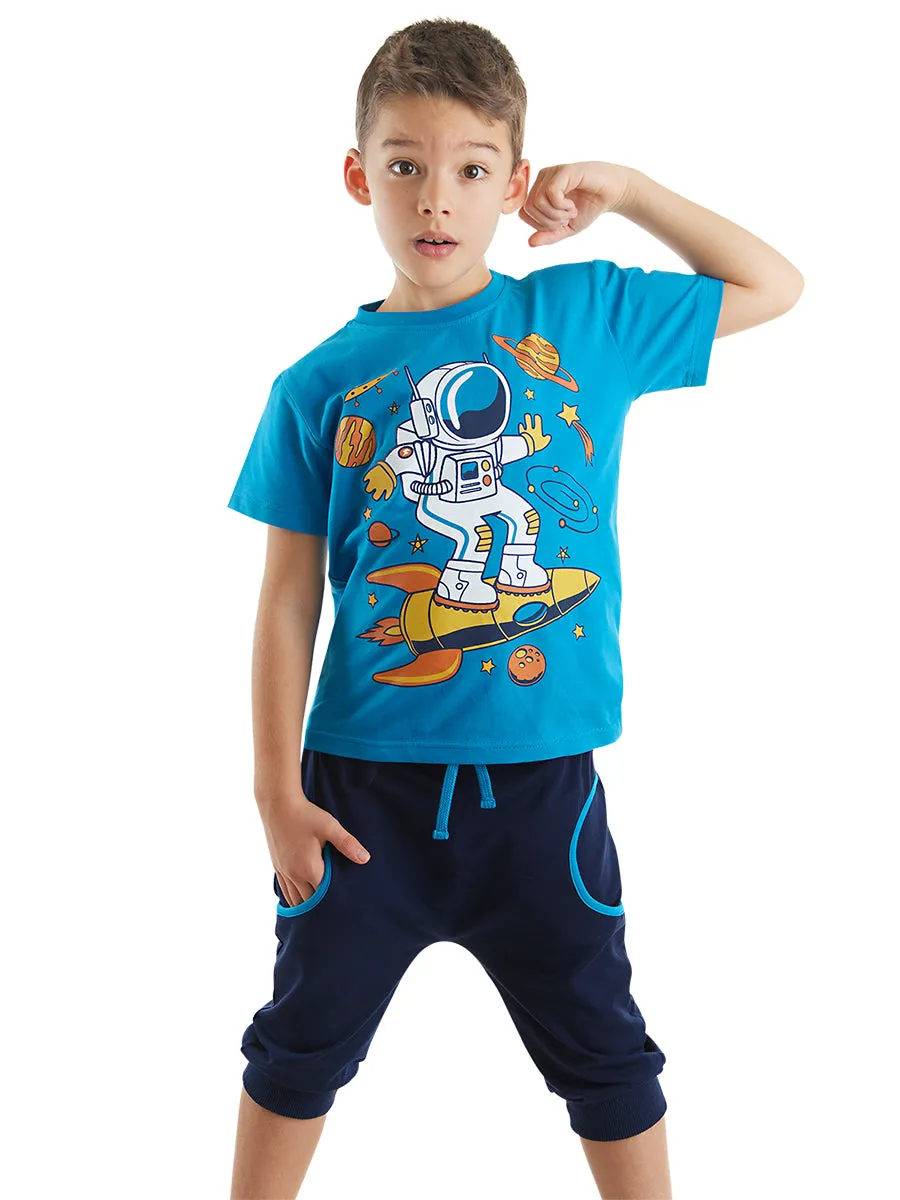astronot erkek çocuk t-shirt kapri şort takim