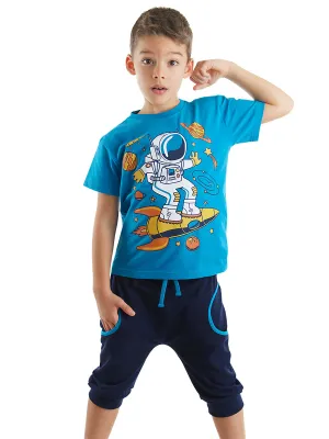 astronot erkek çocuk t-shirt kapri şort takim