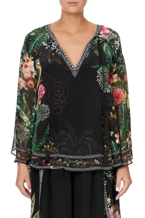 BLOUSE WITH CAPE SLEEVE RAISED WITH WOLVES