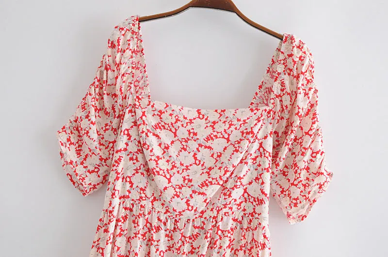 Boho Maxi Dress, Off  Shoulder Sundress, Red Peony