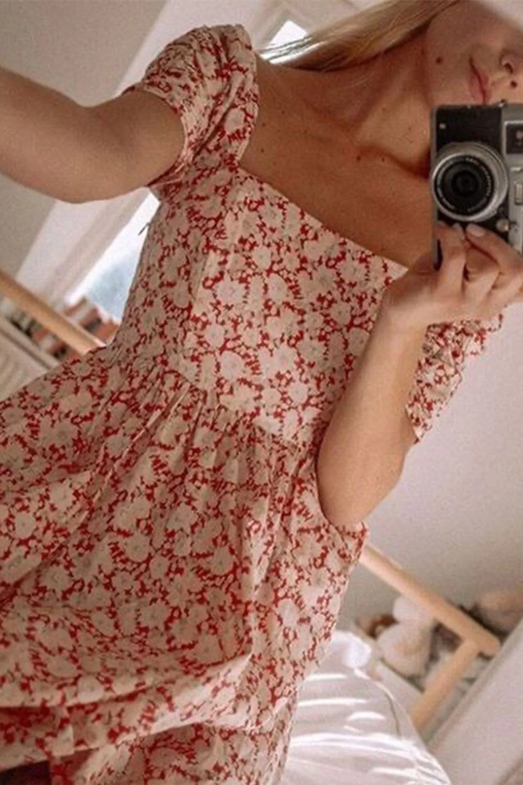 Boho Maxi Dress, Off  Shoulder Sundress, Red Peony