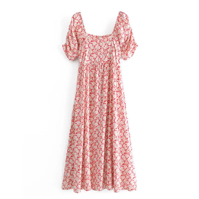 Boho Maxi Dress, Off  Shoulder Sundress, Red Peony