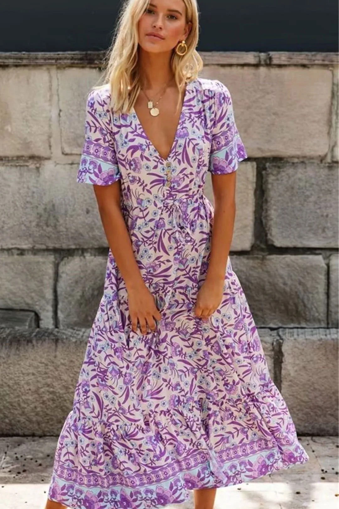 Boho Maxi Dress, Sundress, Wild Floral in Purple Lavender
