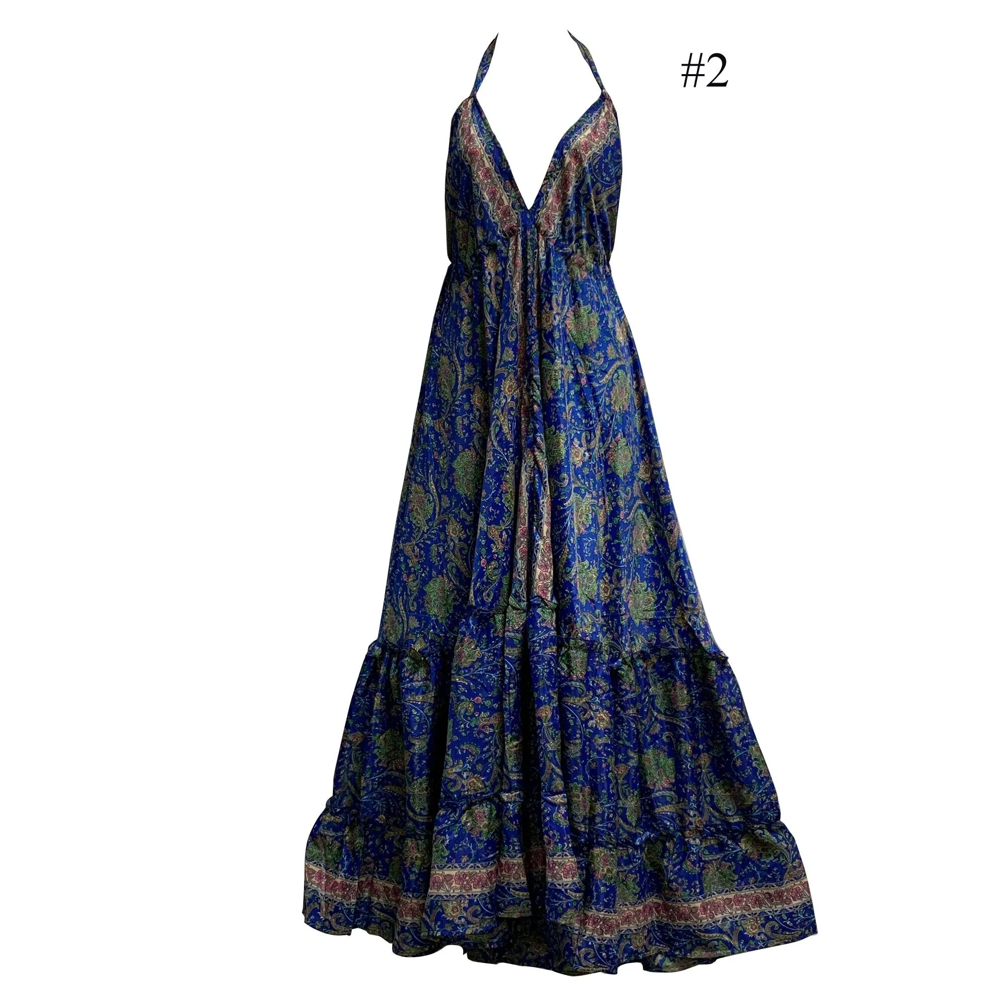 Boho Silk Ruffled Goddess Halter Neck Party Beach Summer Maxi Dress Mona