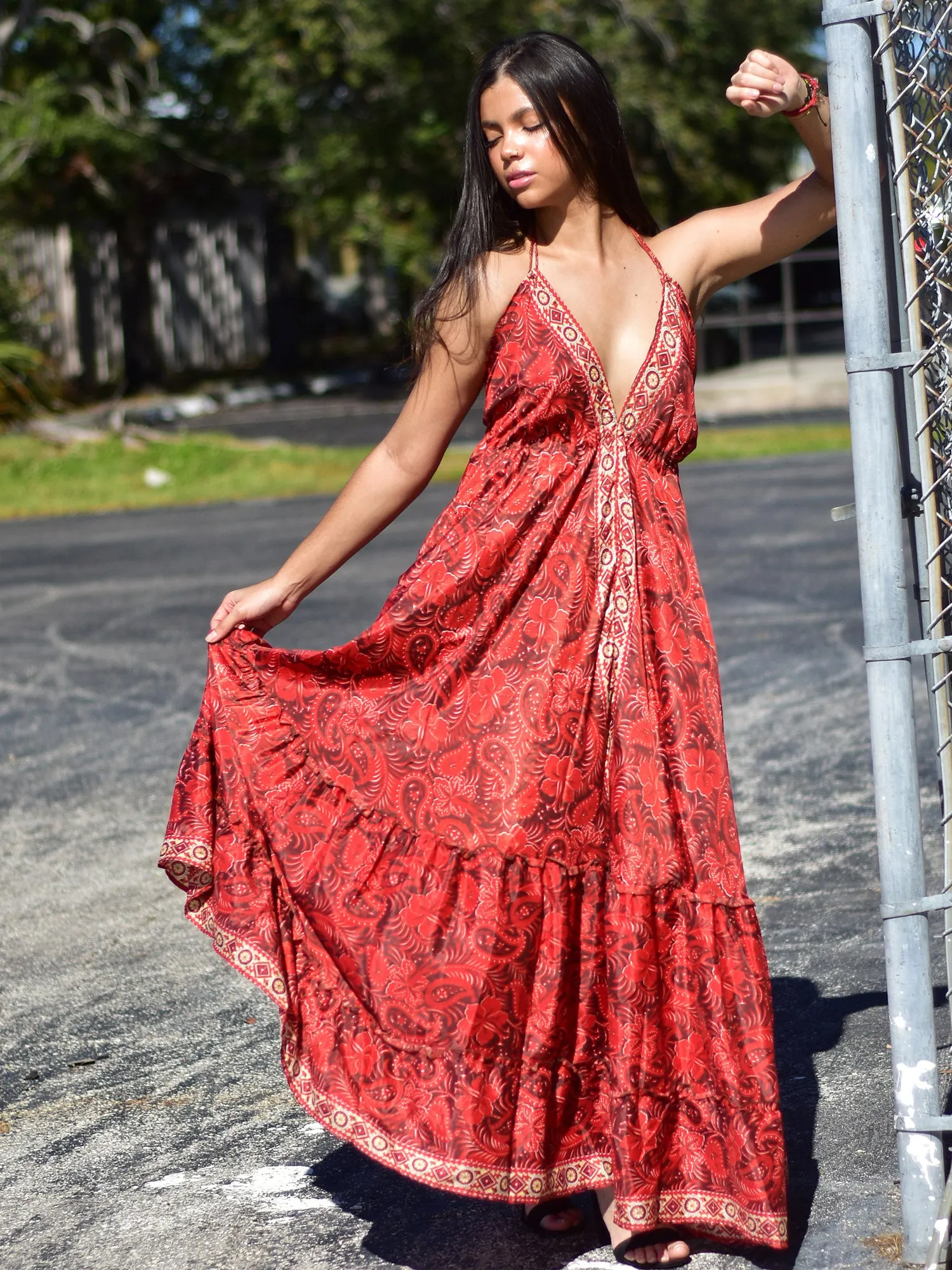 Boho Silk Ruffled Goddess Halter Neck Party Beach Summer Maxi Dress Mona