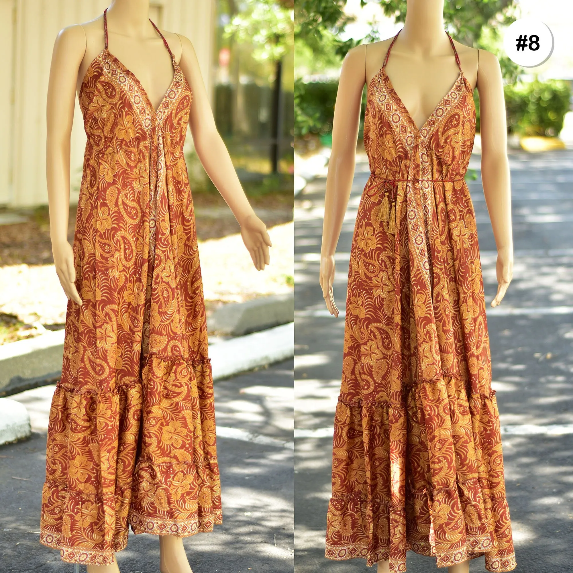 Boho Silk Ruffled Goddess Halter Neck Party Beach Summer Maxi Dress Mona