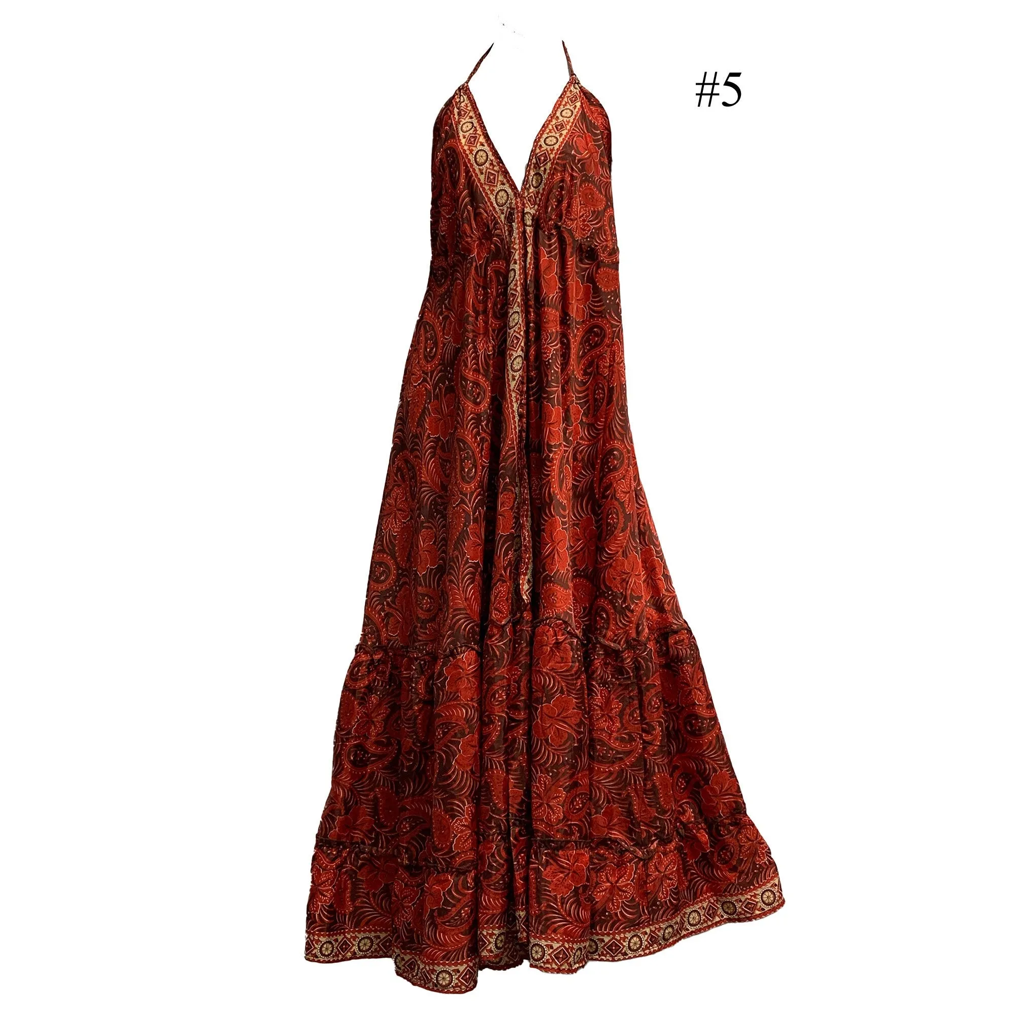 Boho Silk Ruffled Goddess Halter Neck Party Beach Summer Maxi Dress Mona