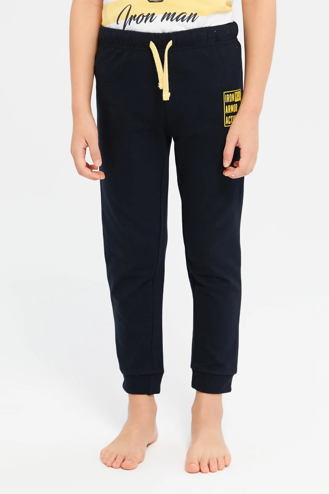 Boys Yellow And Black Stripe Ironman  Pyjama Set (2 Piece)