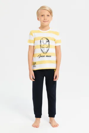 Boys Yellow And Black Stripe Ironman  Pyjama Set (2 Piece)