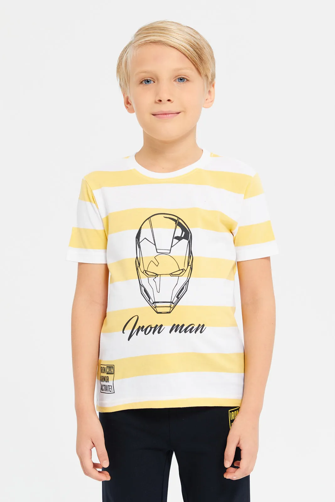 Boys Yellow And Black Stripe Ironman  Pyjama Set (2 Piece)