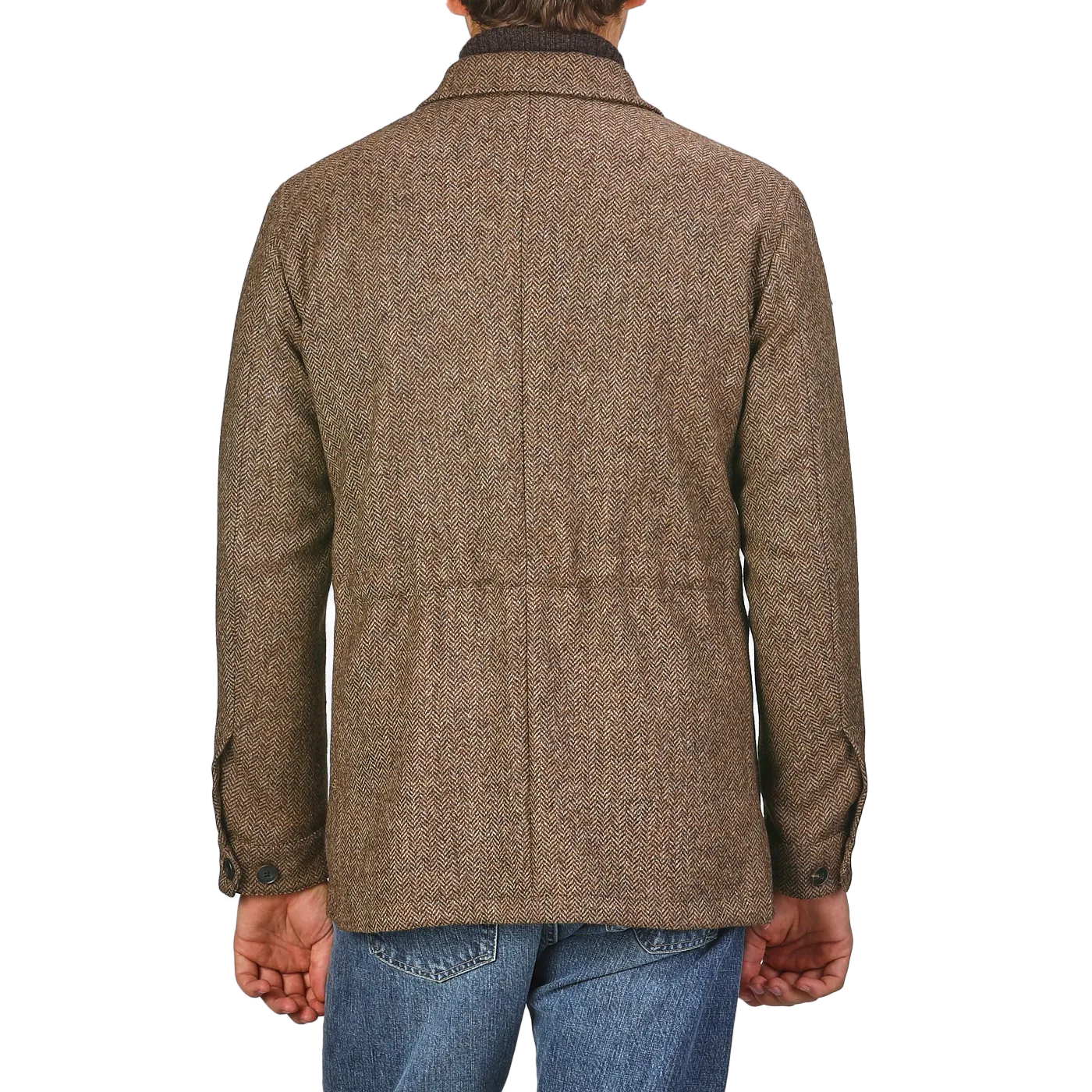 Brown Herringbone Wool Tweed Utility Jacket