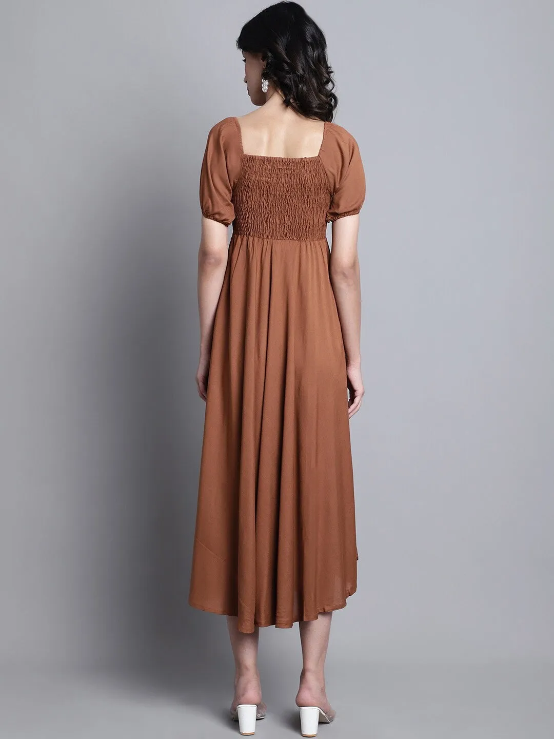 Brown Square Neck Maxi Dress