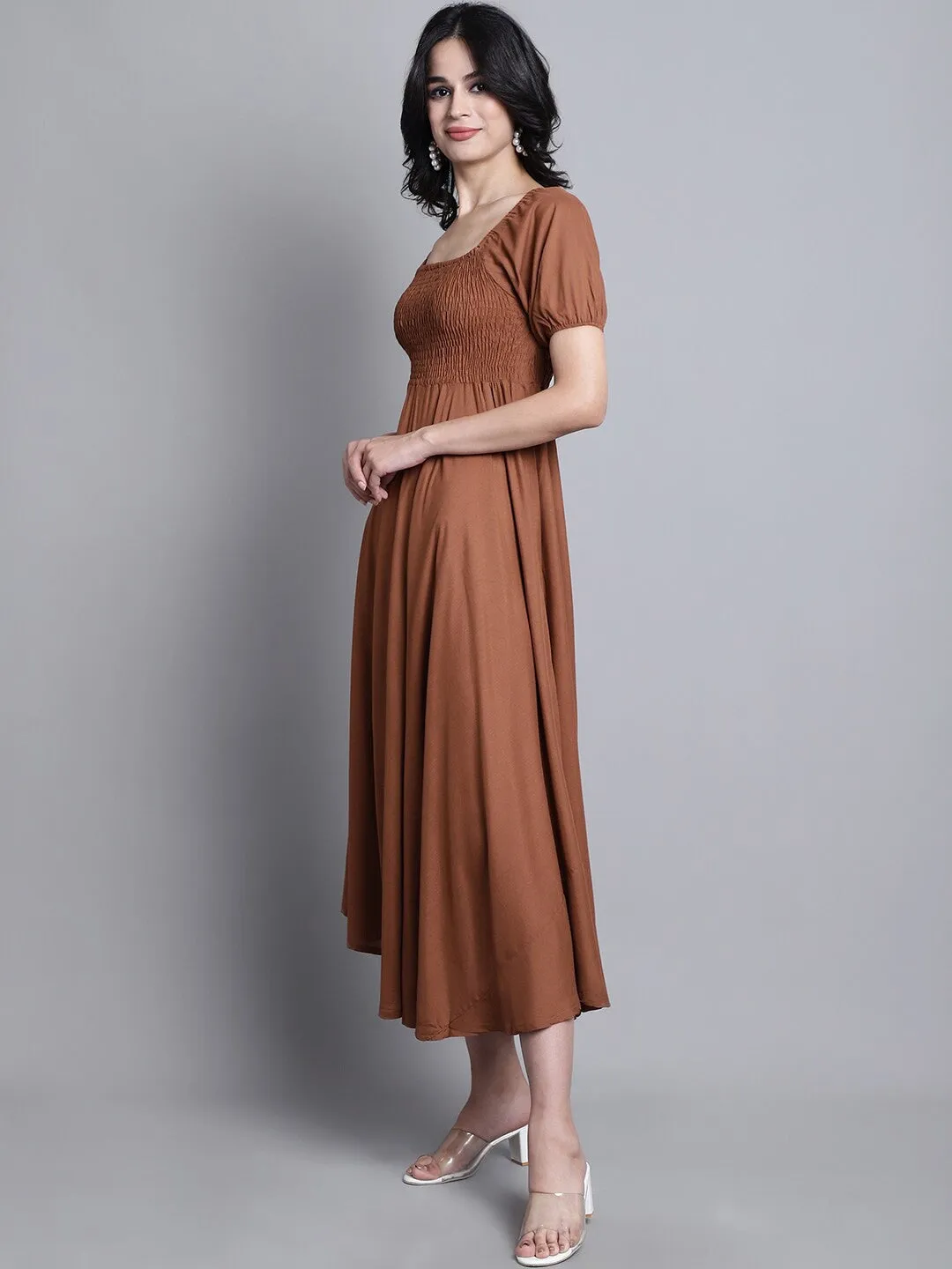 Brown Square Neck Maxi Dress