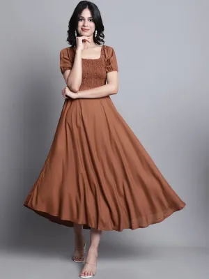 Brown Square Neck Maxi Dress