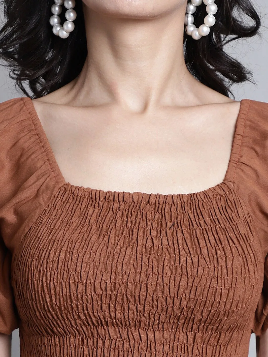 Brown Square Neck Maxi Dress