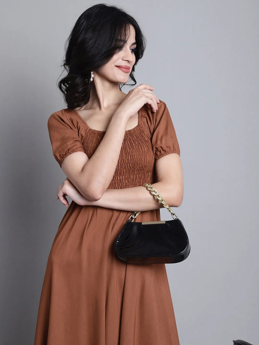 Brown Square Neck Maxi Dress