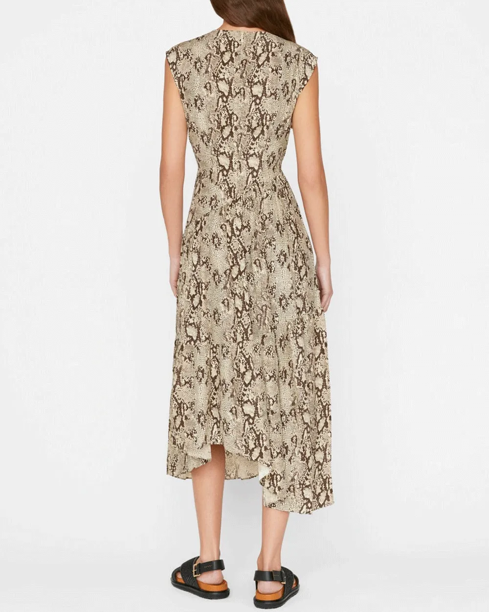 Butter Snake Print Gathered Midi Dress