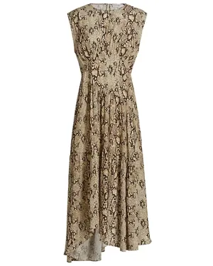 Butter Snake Print Gathered Midi Dress