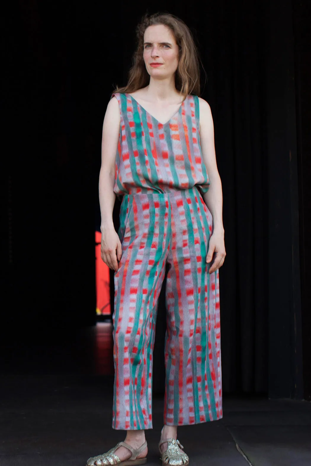 Checked Top Red Green with Deep V-neck