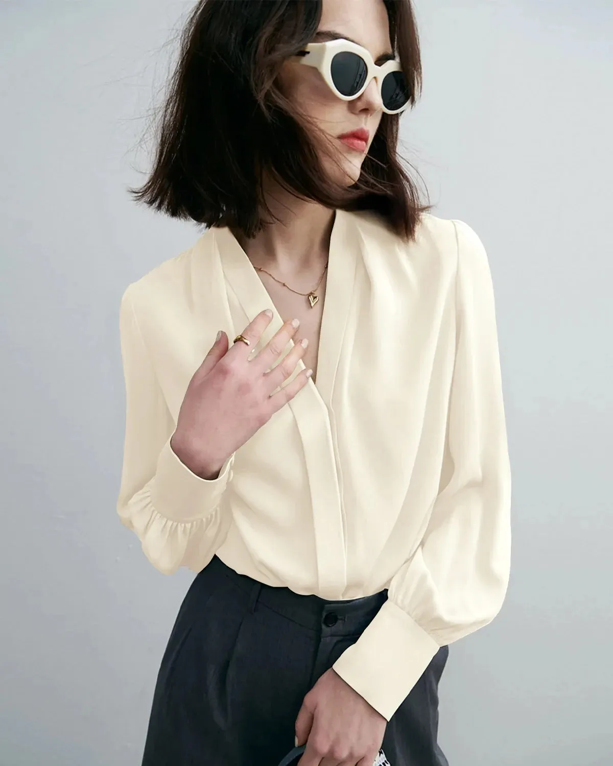 Chic Deep V-Neck Silk Blouse