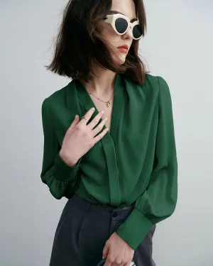 Chic Deep V-Neck Silk Blouse