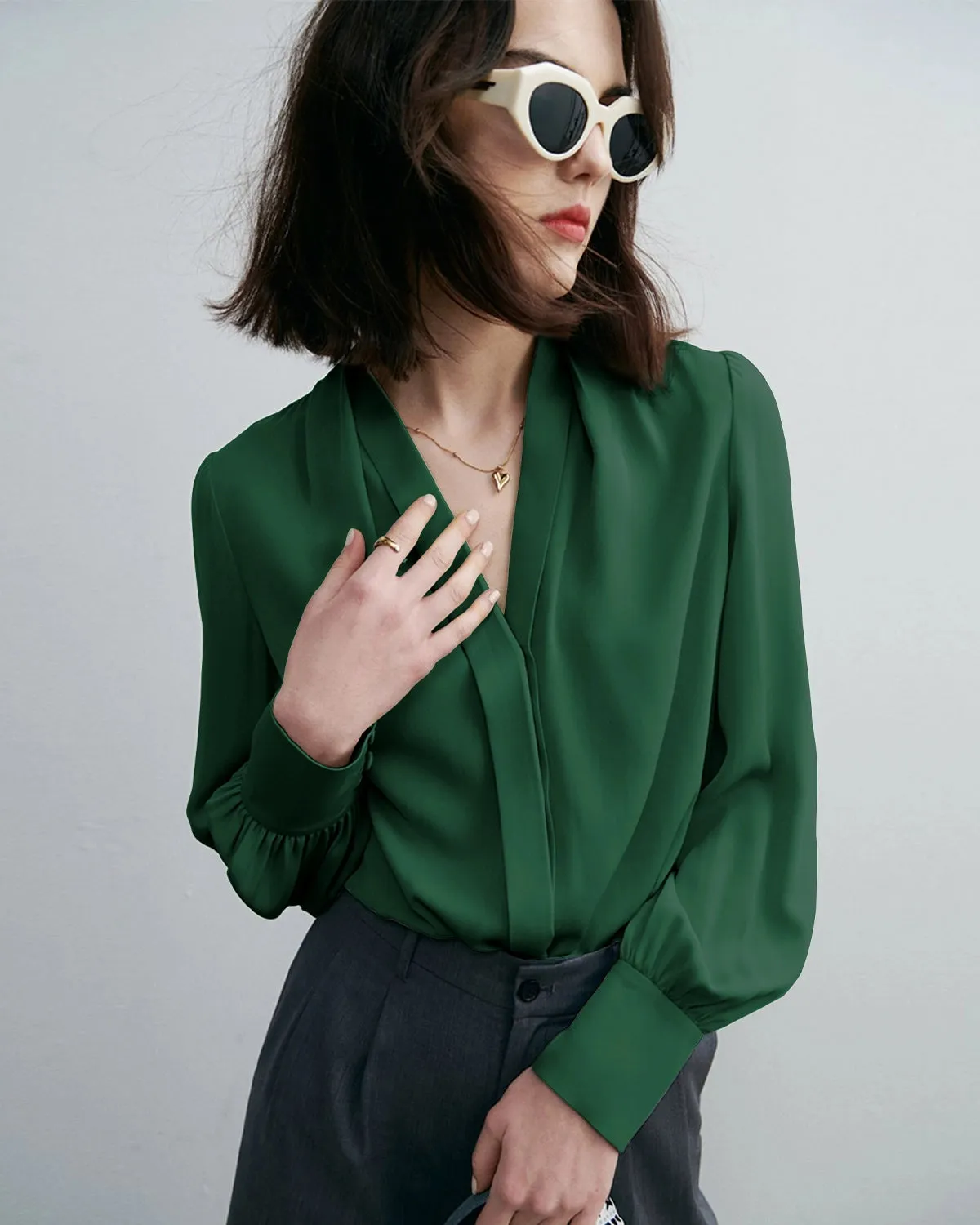 Chic Deep V-Neck Silk Blouse