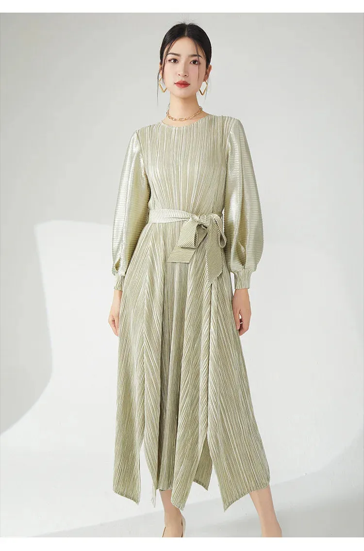 Couture Pleated Asymmetrical Midi Dress