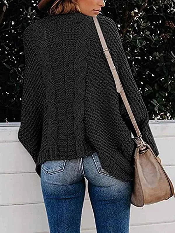 Dolman Sleeve Pocket Cable Knit Open Front Women Cardigan