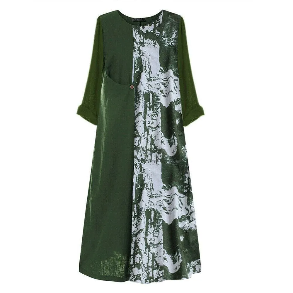 FashionSierra - Women Boho Linen Baggy Gypsy Kaftan Holiday Loose Long Maxi Dress Fashion Ladies Floral Beach Dress Sundress