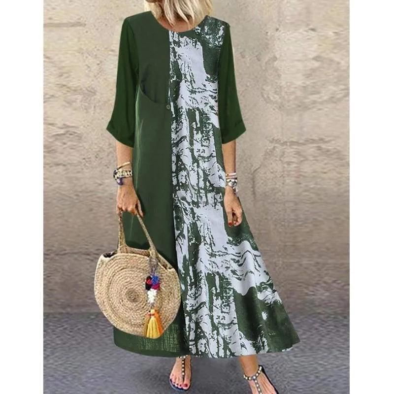 FashionSierra - Women Boho Linen Baggy Gypsy Kaftan Holiday Loose Long Maxi Dress Fashion Ladies Floral Beach Dress Sundress