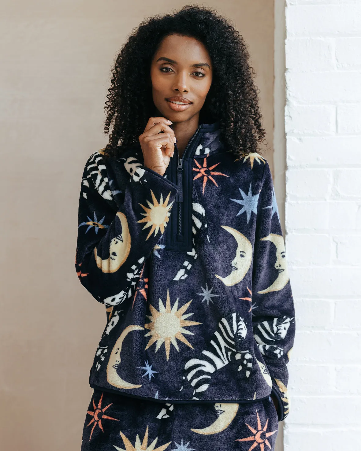 Fleece Celestial Zebra Print Sweatshirt & Jogger Co-ord